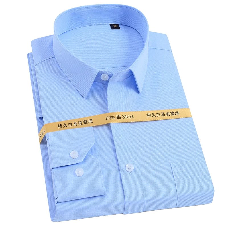 Men's Standard-fit Easy Care Business Twill Shirt Patch Pocket Long Sleeve Classic All Year Round Basics Solid Dress Shirts