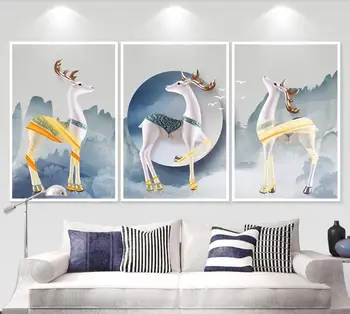 

Unframed 3 Pieces/Set Cute Ceramic Deer Modern Painting Canvas Wall Art Decorative For Bedroom Living Room Poster