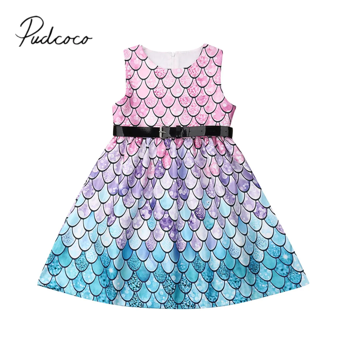 Г. летняя одежда для малышей От 4 до 11 лет платье с оборками для маленьких девочек+ сарафан с поясом без рукавов с принтом трапециевидной формы, платье принцессы