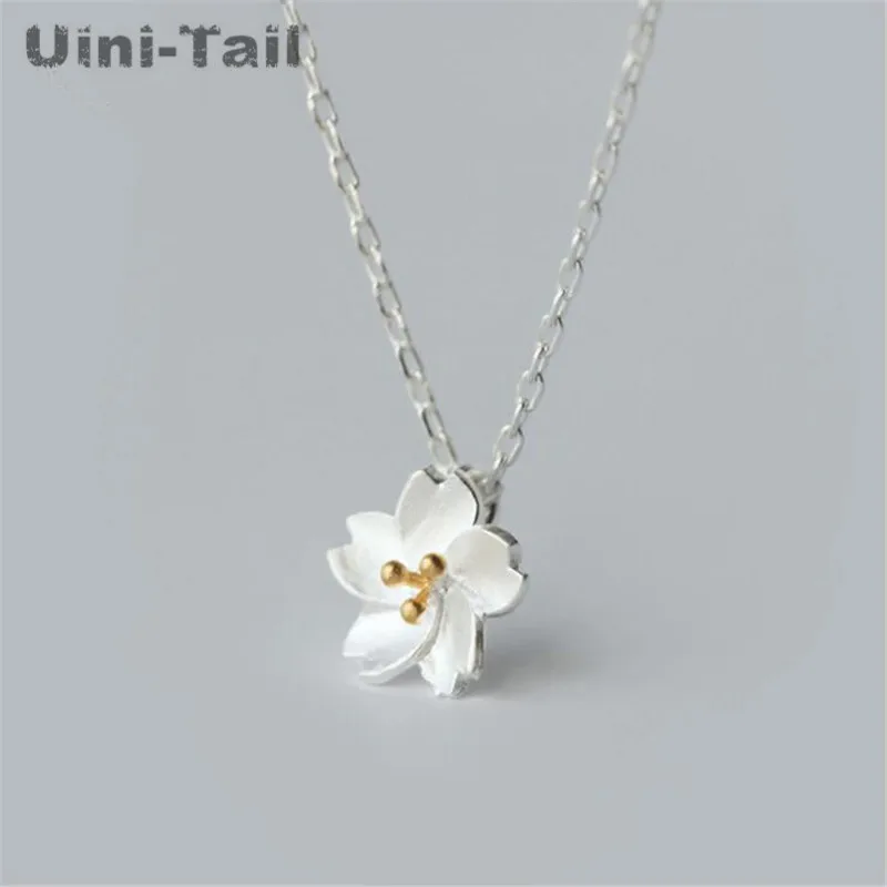 

Uini-Tail classic hot 925 sterling silver cherry necklace simple art cherry blossom clavicle chain creative flower pendant GN260