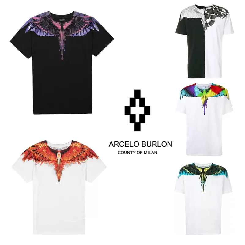 

2018ss Best Version Marcelo Burlon Brand Women Men t shirt Blue Drop Wing Print Hiphop Casual t shirt men women cotton t shirts