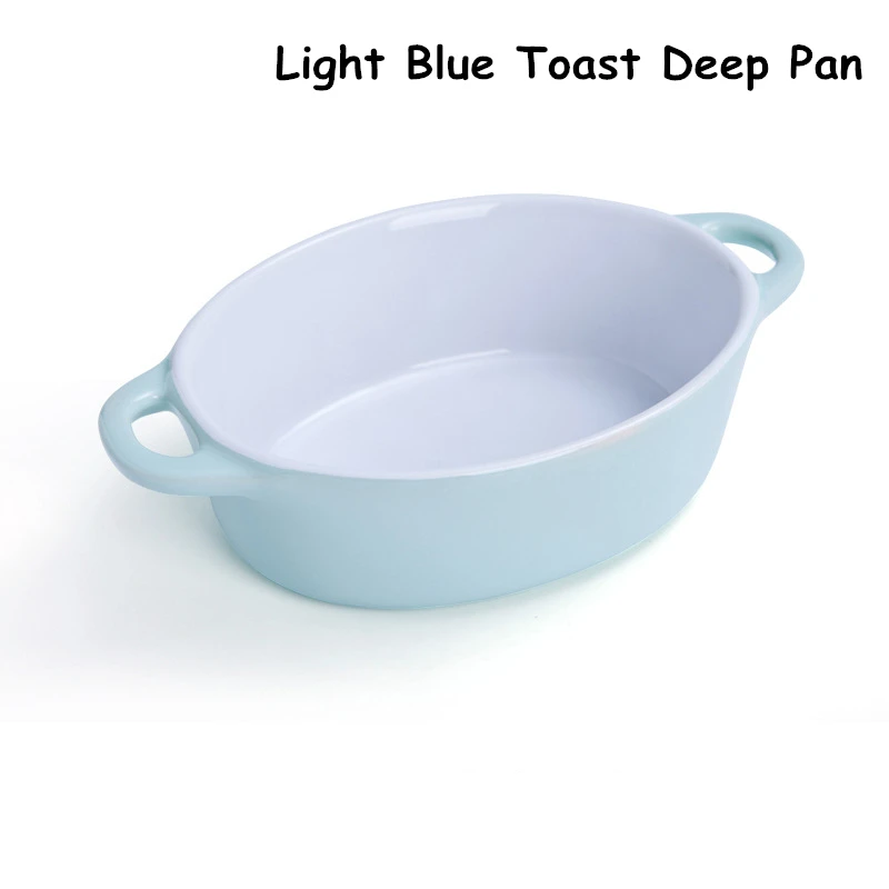 Керамический набор посуды для выпечки с двойными ушками, форма для кекса, жареные формы для выпечки, миска для микроволновой печи, овеняемая тарелка, 1 шт - Цвет: Light blue deep pan