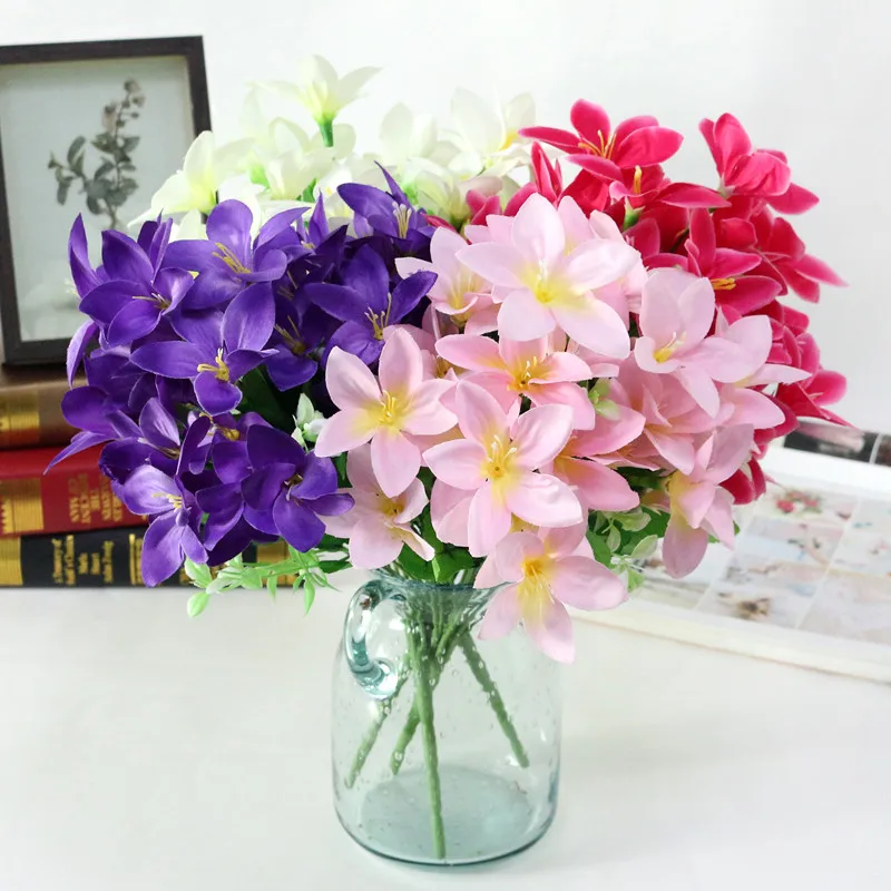 Flone Multicolor Artificial Lily Flower Fake Plastic Silk Flowers Bridal Bouquet Wedding Wreath Home Party Decor Art Floral (1)