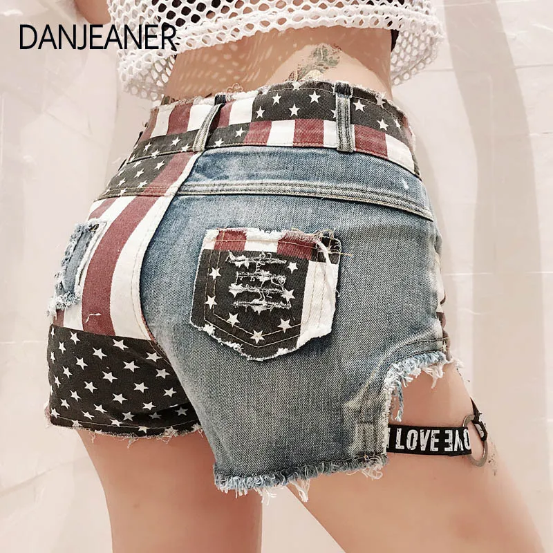 

DANJEANER Euro Style Women Denim Shorts Vintage Low Waist Hollow Out Jean Shorts Streetwear Sexy Shorts For Summer Spring Autumn