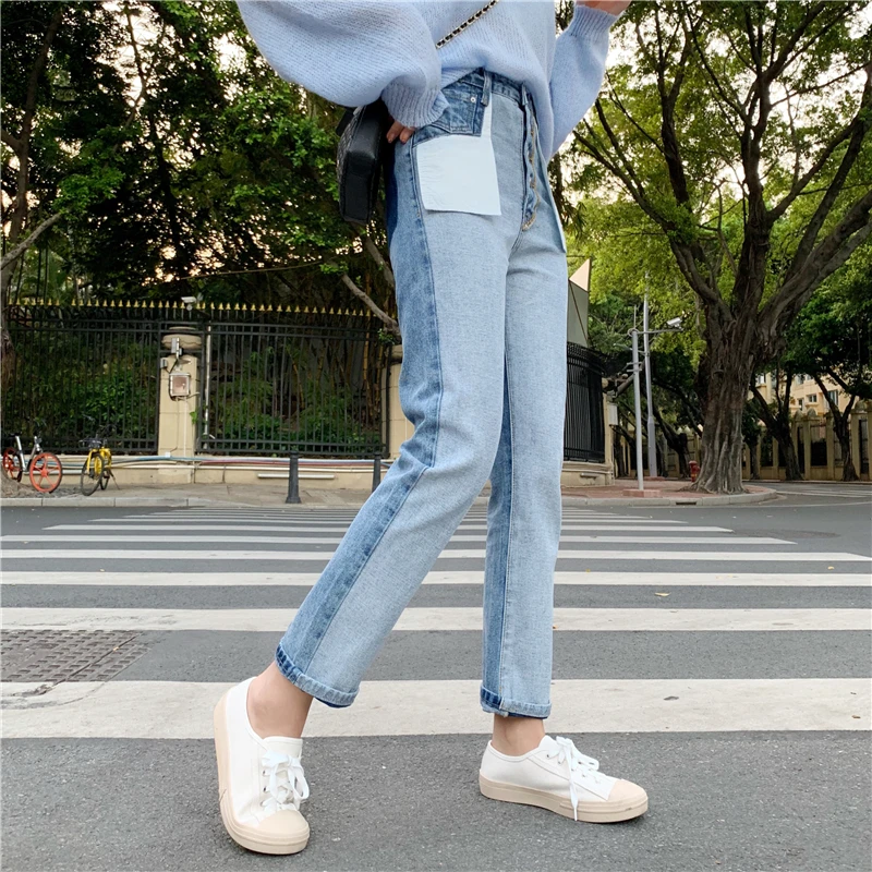 JUJULAND размера плюс Shadow Panell отбеленные винтажные стильные свободные прямые джинсы до щиколотки со средней талией для женщин 7305