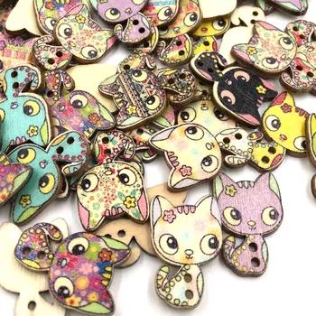 

50/100pcs Mix Color Cat Wood Buttons 2Holes Sewing Crafts 17*26mm WB416