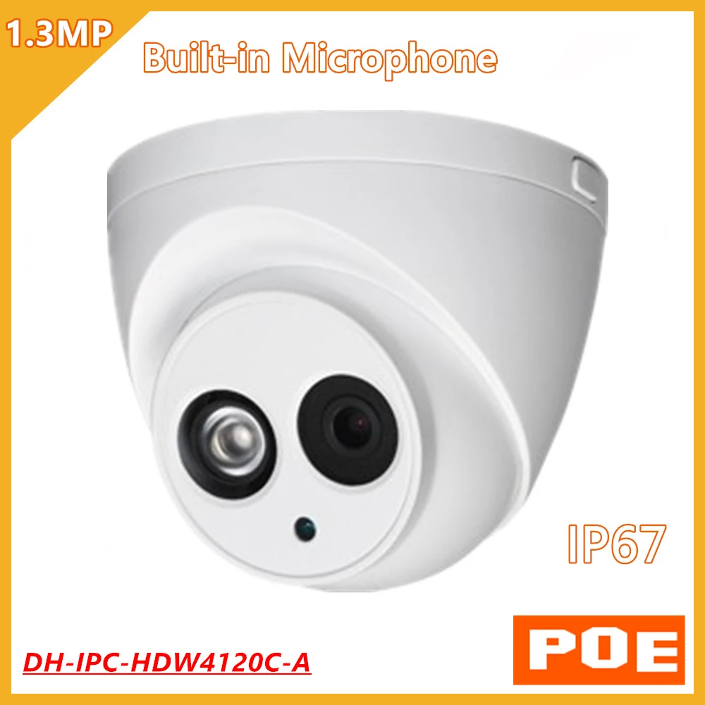 

Original POE DH IP Camera DH-IPC-HDW4120C-A 1.3mp with Audio Built-in Microphone IR Distance 50M Outdoor IP67 Home security