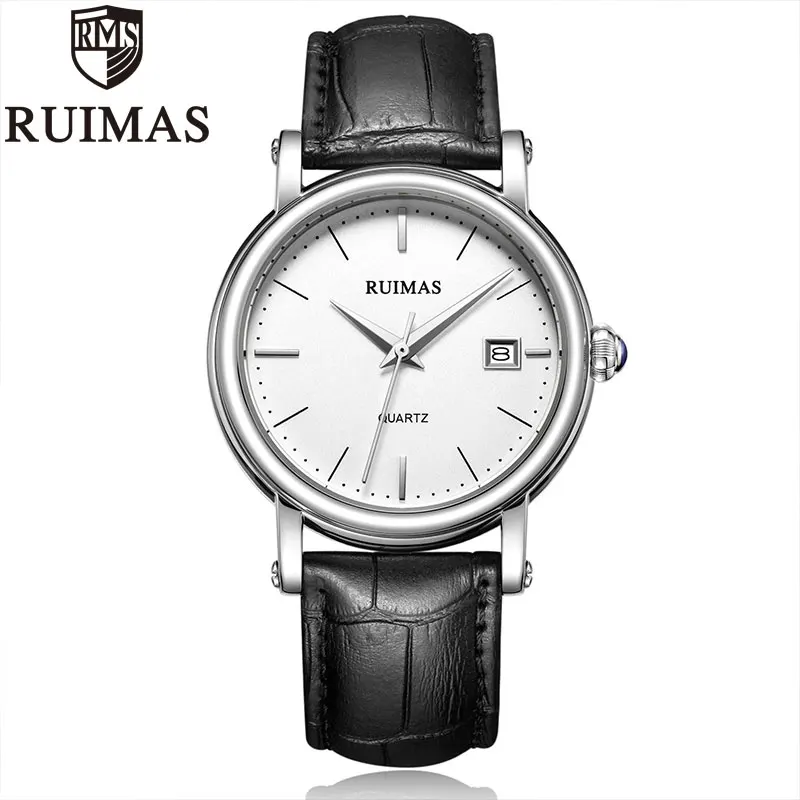 Ruimas reloj hombre Топ брендовые Роскошные мужские часы водонепроницаемые наручные часы с датой мужские повседневные кварцевые часы с кожаным ремешком - Цвет: RL6762G-White