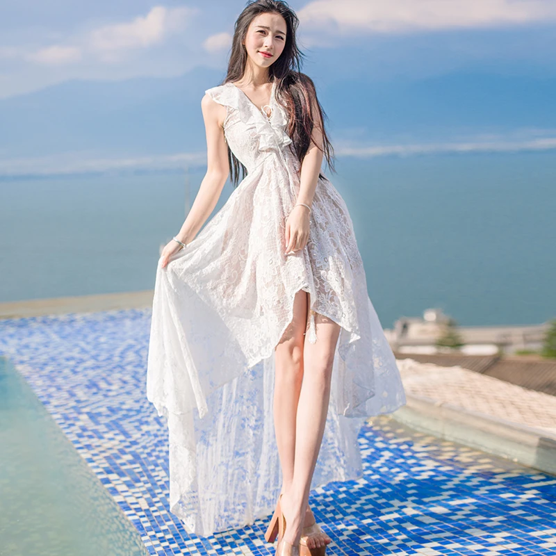 Vestido de verano 2018 sexy beac ehlegant cordón vestido largo vestido vestidos|summer dress|white dresskorean dress - AliExpress