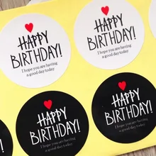 Etiquetas adhesivas de la serie HAPPY BIRTHDAY para regalo para hornear, 80 Uds., color blanco y negro, trabajo DIY divertido