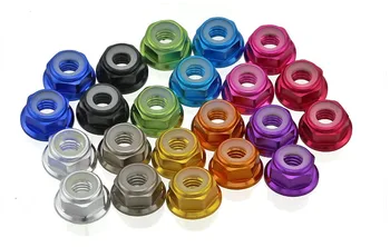 

20PCS/LOT M6 Colourful Anodized Silver/Black/DeepBLue/LightBlue/Gold/Red/Purple/Green Aluminum Alloy Flange Nylon Lock Nuts