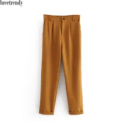 KZ63 Новая Осенняя мода спереди плиссированные Однотонные эластичные повседневные штаны женские соответствовать всем брюки