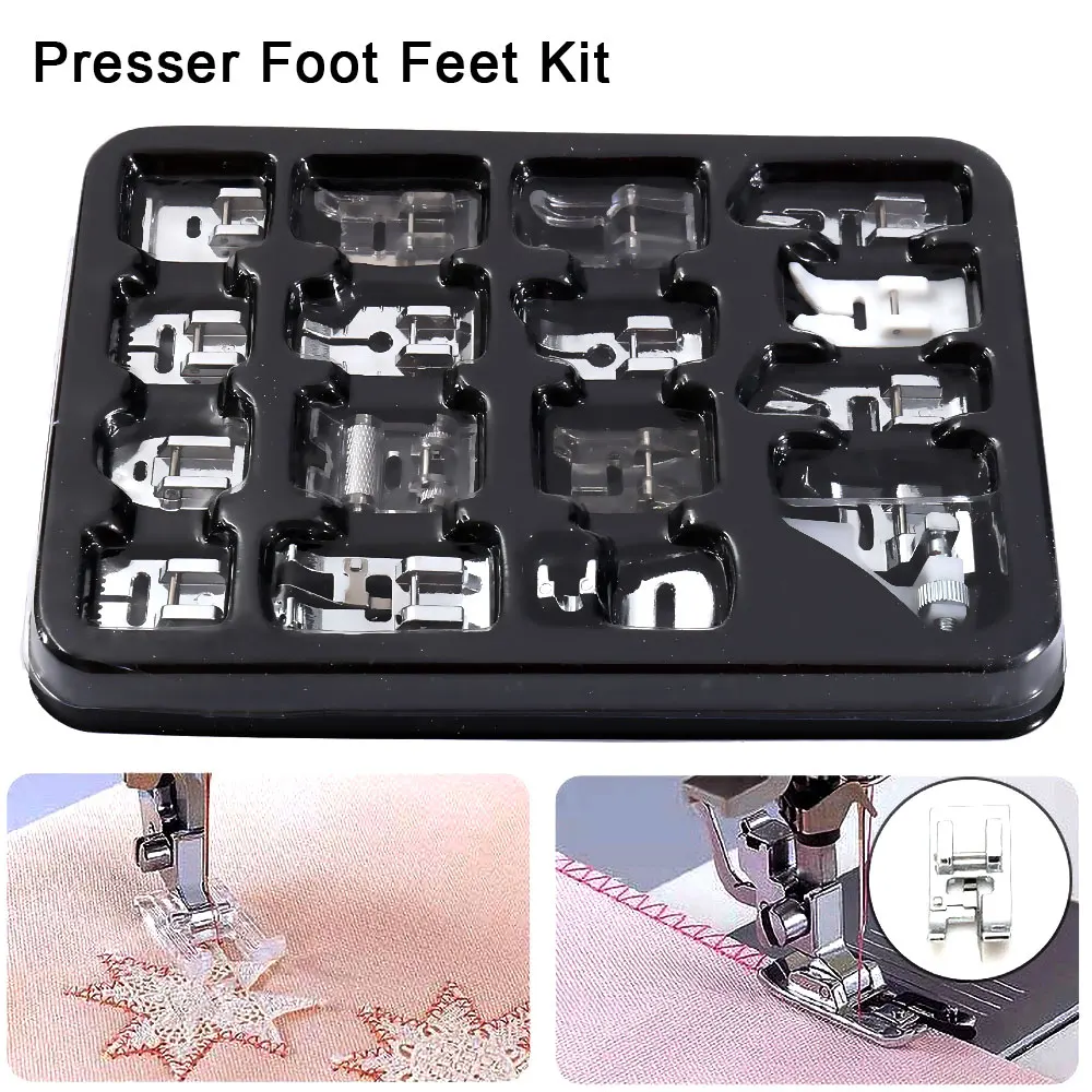 Domestic Sewing Machine Presser Foot Feet Kit Set With Box Sewing