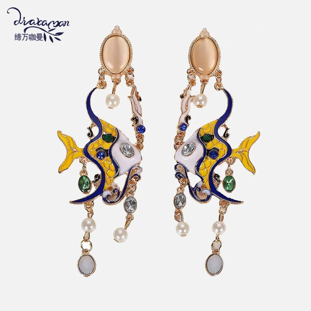 

Dvacaman Large Chic Fish Drop Earrings Gold Color Metal Maxi Long Hanging Earrings Women Statement Jewelry Party Ear Accessories