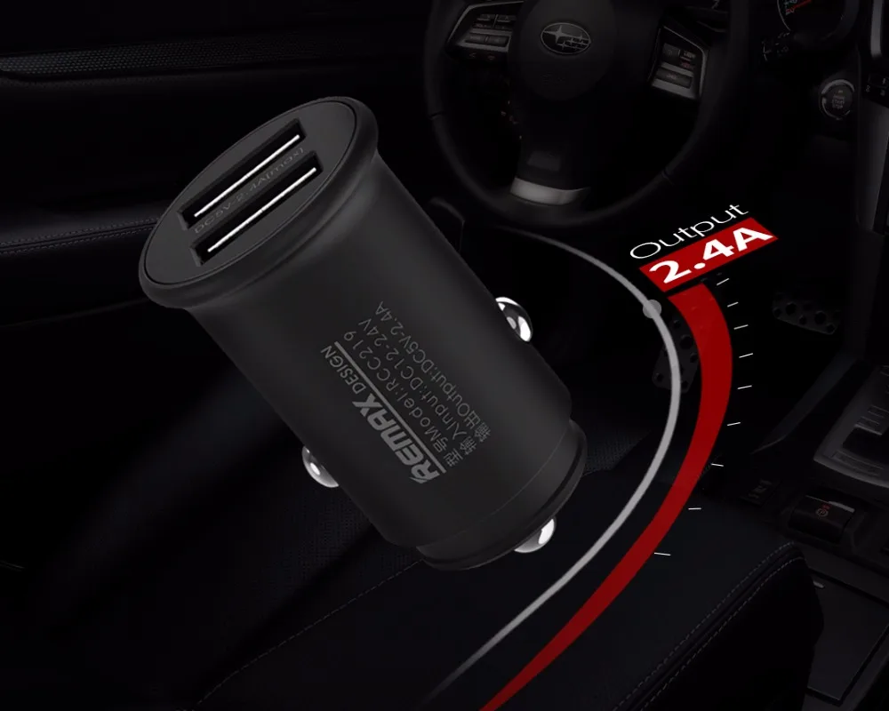 Оригинальное автомобильное зарядное устройство REMAX 2.4A с двумя USB, быстрая умная зарядка, Мини Автомобильное зарядное устройство для Iphone 7 8 X/xiaomi/ipad, автомобильная Зажигалка для зарядки