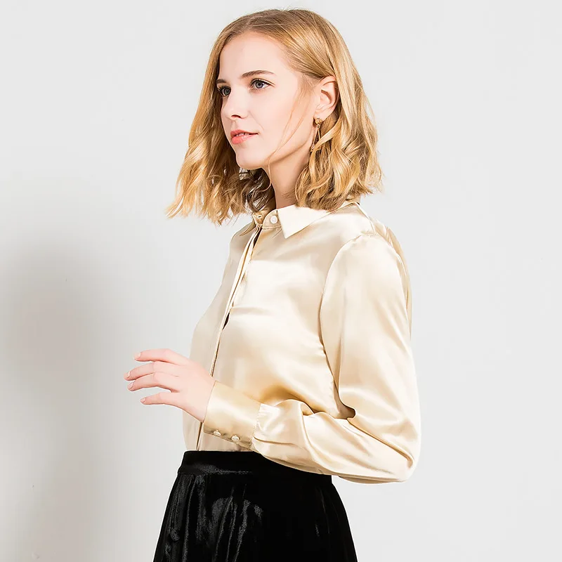 Рубашка женская из 100% натурального шелка с длинным рукавом 19 мм|top shirt|long sleeve shirttop