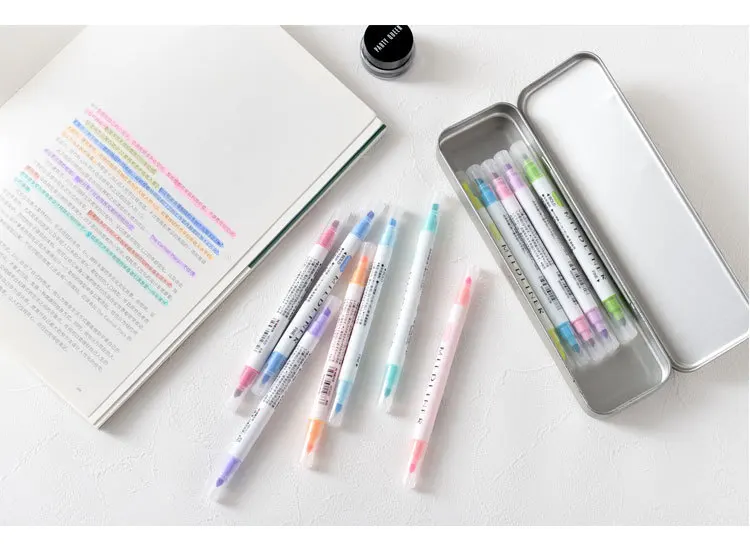 12 шт./компл. японский ручки mildliner мягкий вкладыш с двухголовой флуоресцентных ручек милые арт маркер для рисования маркером в наборе, канцелярские принадлежности