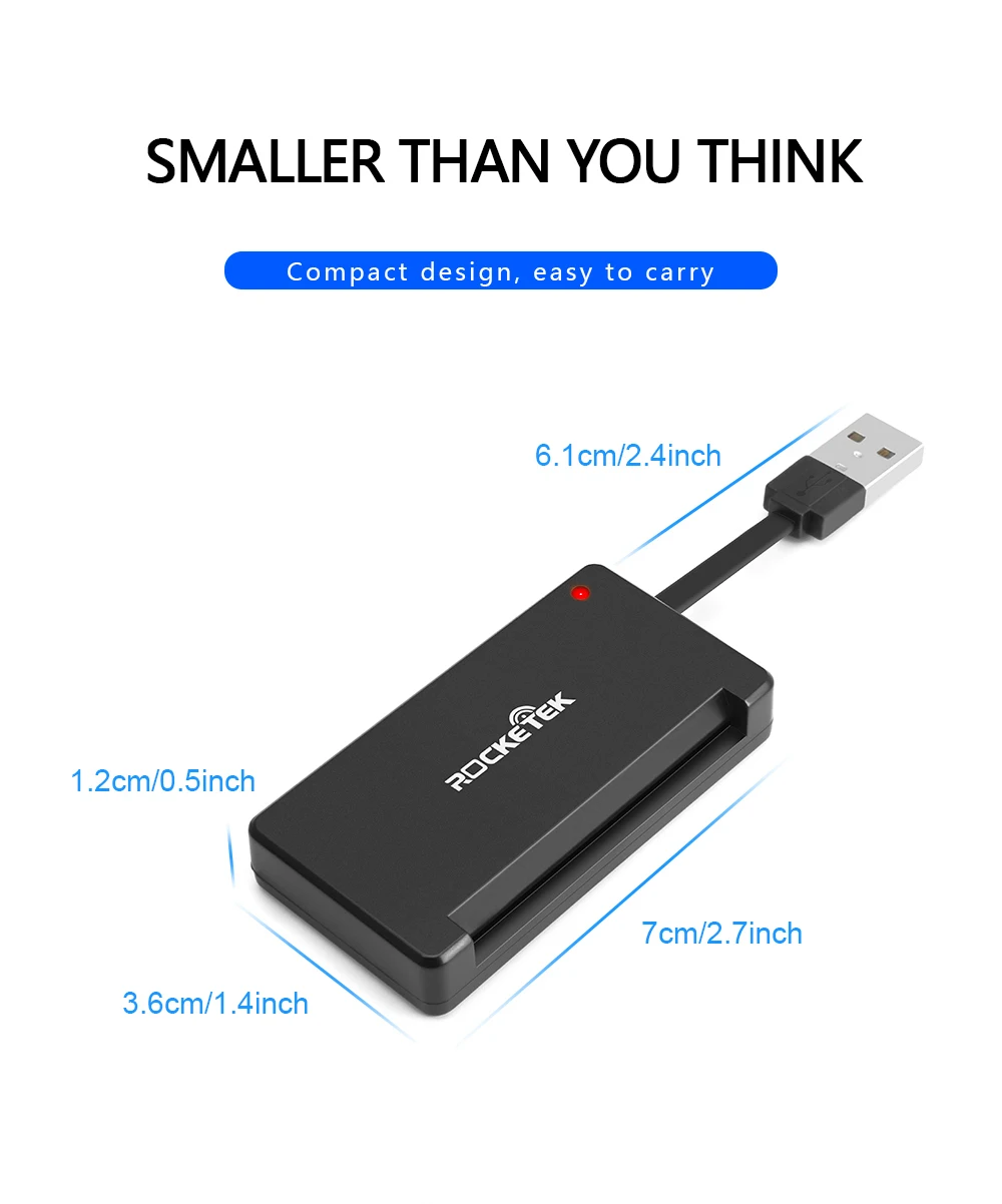 Rocketek USB 2,0 считыватель смарт-карт cac, ID банковская карта, sim карта cloner разъем cardreader адаптер ПК компьютер ноутбук аксессуары