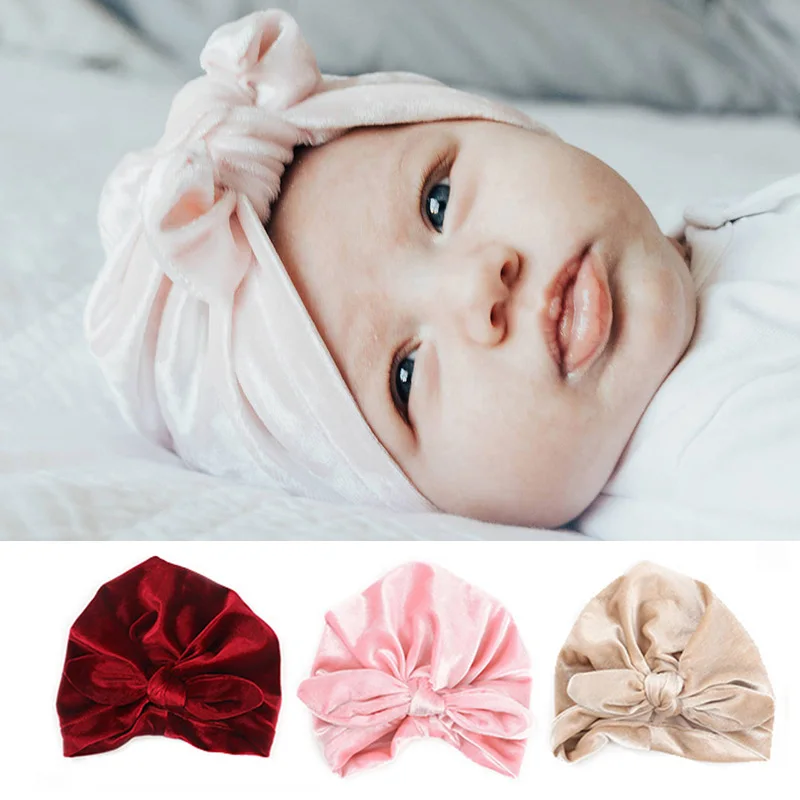 

Cute Velvet Baby Hat Bow Newborn Baby Cap Turban bonnet enfant Photography Accessorie Winter Baby Girl Hat Beanie baby muts