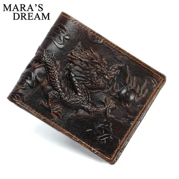 

Mara's Dream 2018 Wallet Men Genuine Oil Leather New Dragon Tiger Lines Coin Purse Men Wallets Small Perse Solid Card Holders