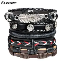 

Samyeung 5Pcs/lot Charm Star Leather Bracelets for Women Men Jewelry Boho Bracelet Male Braclet Female Pulseira Braslet Jewerly