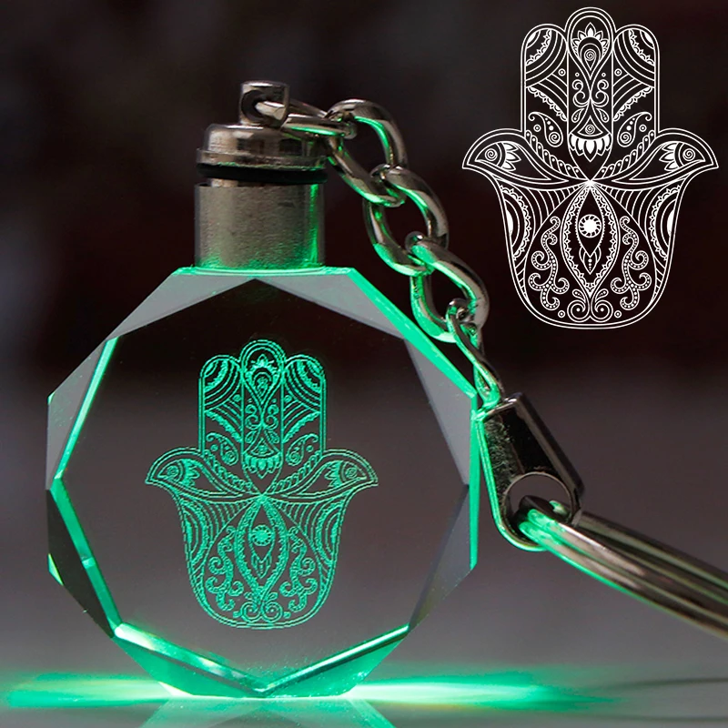 

Hamsa Hand Charms Key Chain Evil Eye Key Ring Colorful LED Light Keychain Pendant Lucky Symbol Gift for Woman Man Trinket