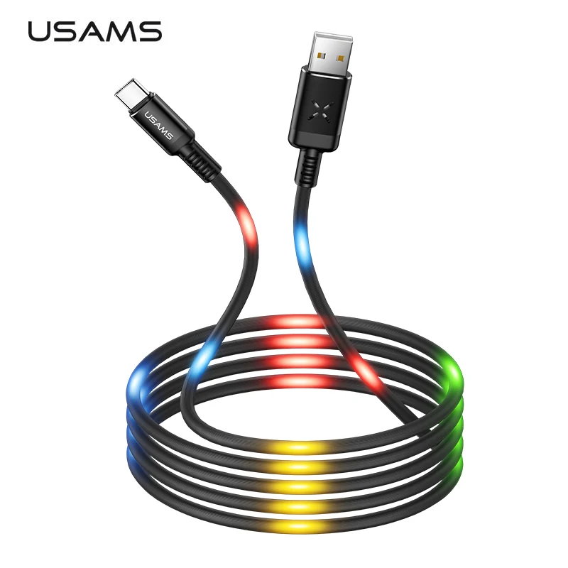 

Type C LED Cable,USAMS Light Flash USB C cable SR Data Sync dancing cable Smart volume Control Stream light fast Charging cables