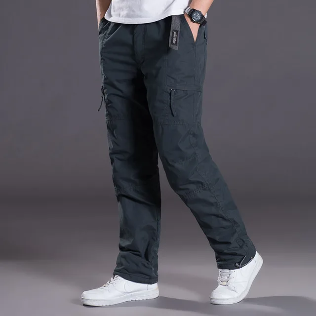 YOLAO brand Winter Double Layer Men's Cargo Pants Warm Baggy Pants ...