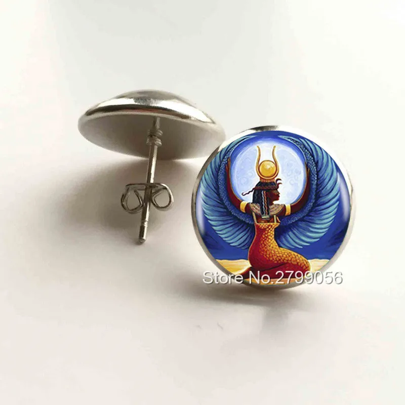 Египетские украшения Серебряные серьги-гвоздики египетская богиня Isis серьги Египетский хиероглиф серьги Bastet Фреска фигурка женские украшения