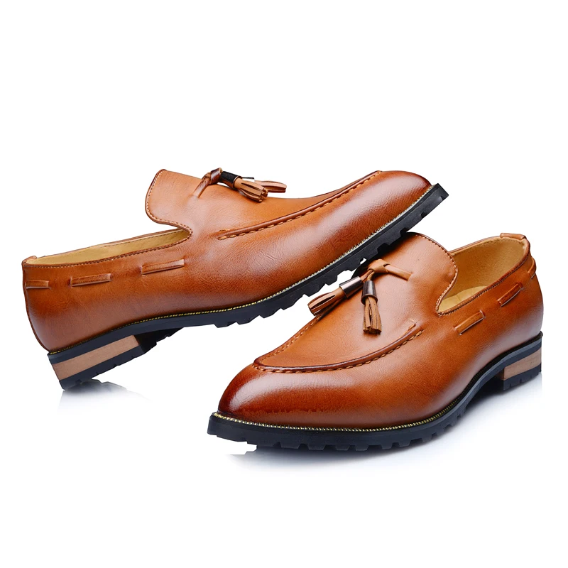 Tassel Pointed Toe Leather Shoes Men Dress Shoes Slip On British Slip