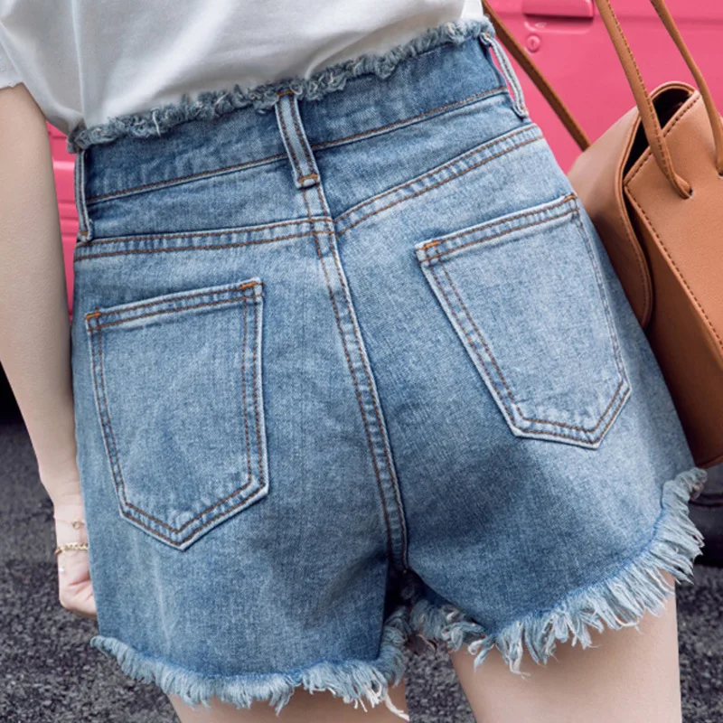 Новое поступление, однотонные расклешенные женские короткие джинсы с высокой талией, женские шорты, 2019 шорты с толстым ремнем, свободные