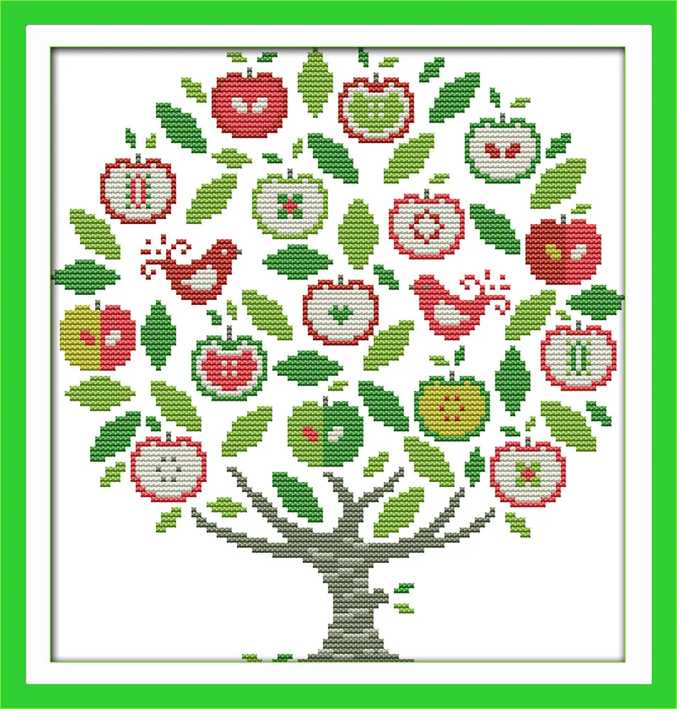 The apple tree cross stitch kit cartoon fruit Pattern printed on canvas