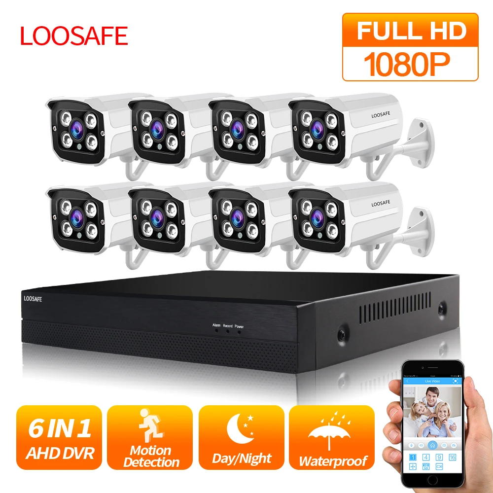 LOOSAFE 8CH CCTV Camera Security System AHD DVR Kit 1080P IR Night
