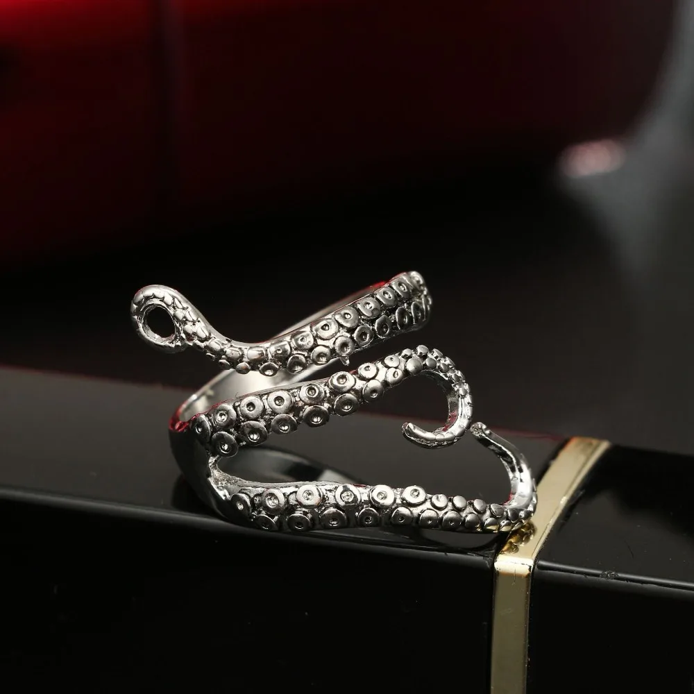 

2018 New High Quality Cool Titanium Steel Gothic Deep Sea Squid Octopus Finger Ring Fashion Jewelry Opened Adjustable Size