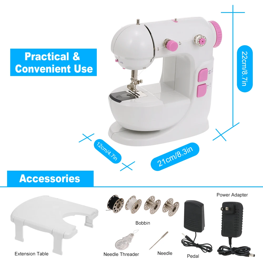 

Mini Sewing Machine Electric Speed LED Light Free Arm U-shaped Sleeves with Pedal Sewing Machine Beginners US Plug