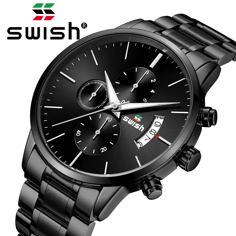 SWISH, мужские водонепроницаемые Модные Спортивные кварцевые часы из нержавеющей стали, мужские часы, Топ бренд, роскошные мужские наручные часы