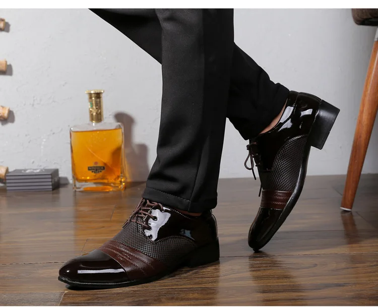 New Arrival Men Formal Shoes Breathable Lace-up Flat Pointed Toe Business PU Leather Footwear Male Dress Shoes