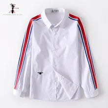 Kung Fu Ant/Классические повседневные белые рубашки в полоску с длинными рукавами и отложным воротником для мальчиков от 2 до 12 лет Детские рубашки, 3392