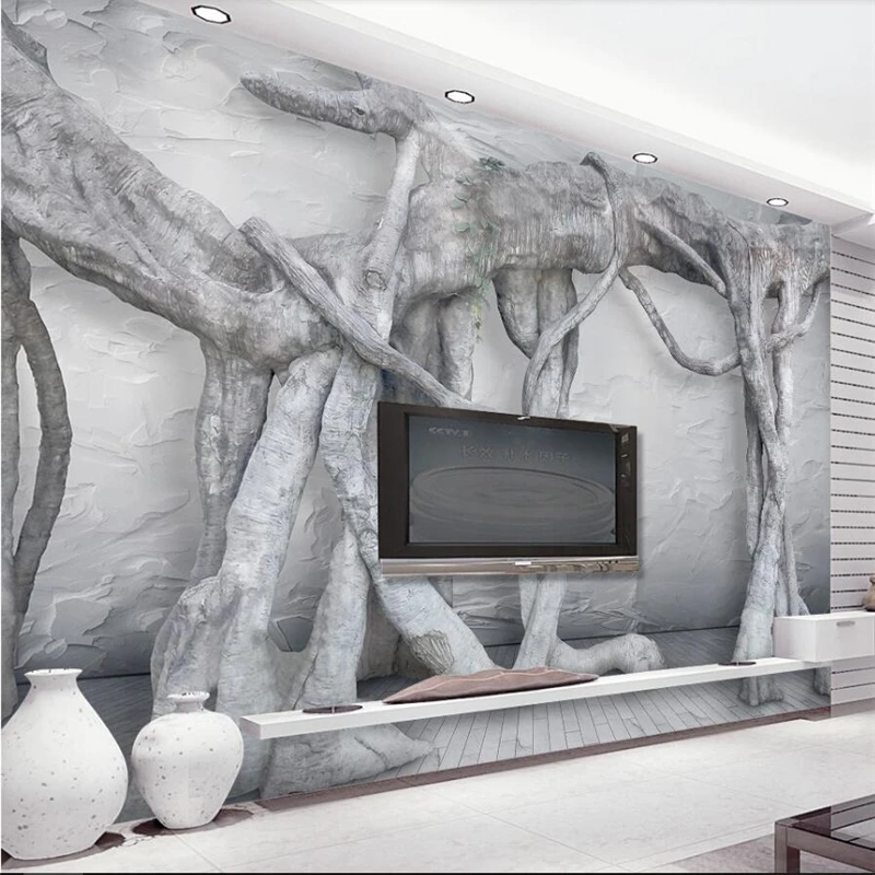 Beibehang 3D трехмерное искусство корень дерева литературный натуральная лес ТВ фоне стены пользовательских большой росписи Зеленый Обои