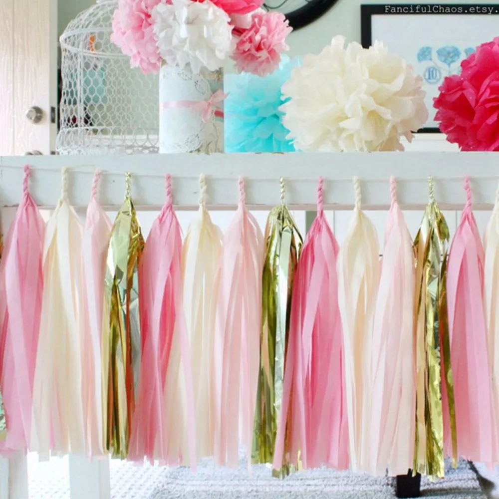 YORIWOO 14inch 35cm 5pcs Rose Gold Tassel Tissue Paper Tassels Party Wall Hanging Decoration Wedding Garland Birthday Bunting