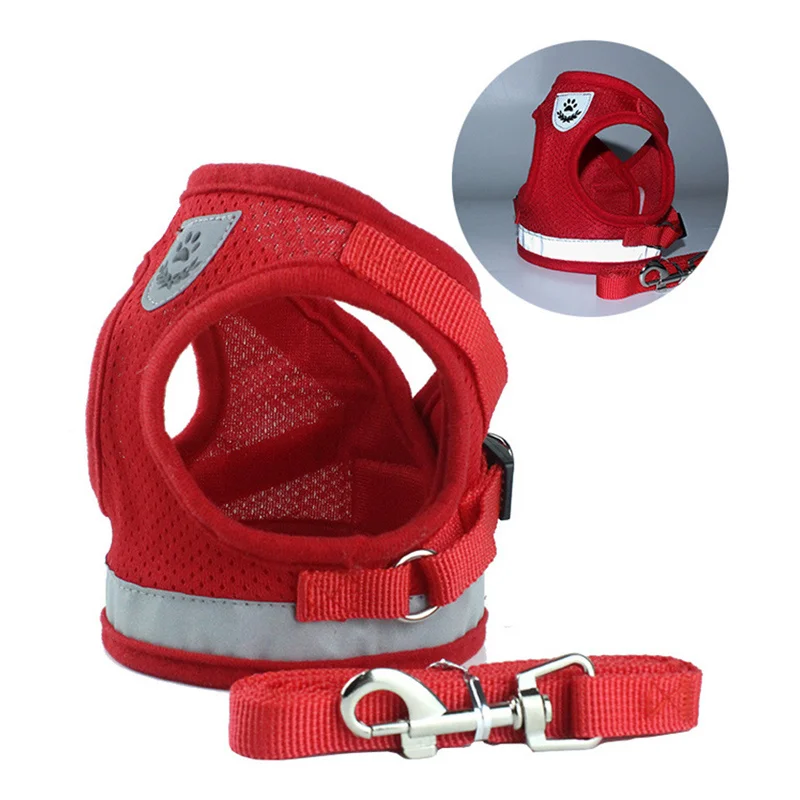 Nylon Dog Harness Leash Set Reflective Small Pet Puppy Cat Vest Harnesses Breathable Mesh Harness For Small Medium Dogs S-XL 