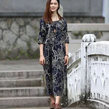 Повседневные платья лето платье Для женщин сине-белые чернил халат Винтаж печати Длинные свободные хлопок белье платье макси платье