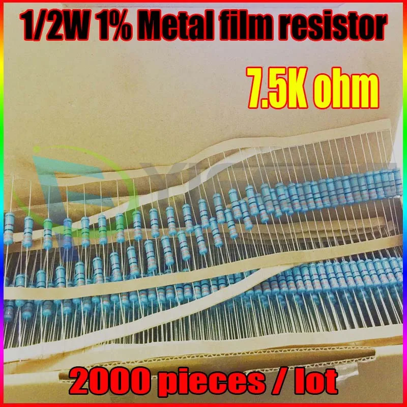 Новый 2000 шт. 7.5 К Ом 1/2 Вт 7.5 К R Металл Плёнки резистор 7.5 К Ом 1 /2 Вт 1% ROHS