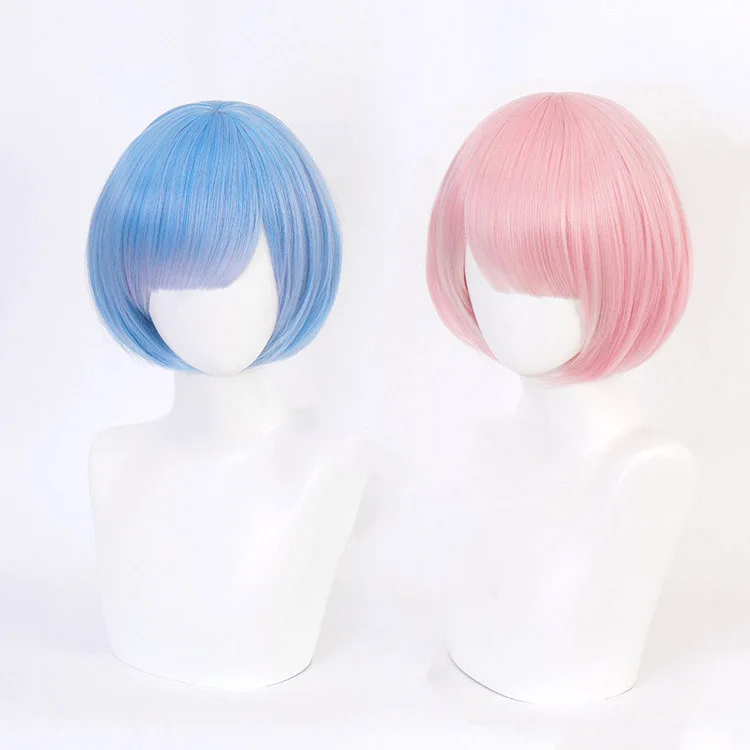 

Re:Zero Starting Life in Another World RAM/REM short wig ram Pink Cosplay Wig+Wig Cap Halloween Costume play wigs
