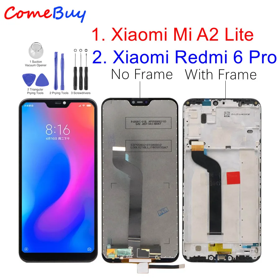 

For Xiaomi Mi A2 Lite LCD Display Touch Screen Digitizer Assembly With Frame For Xiaomi Redmi 6 Pro LCD Screen Replacement
