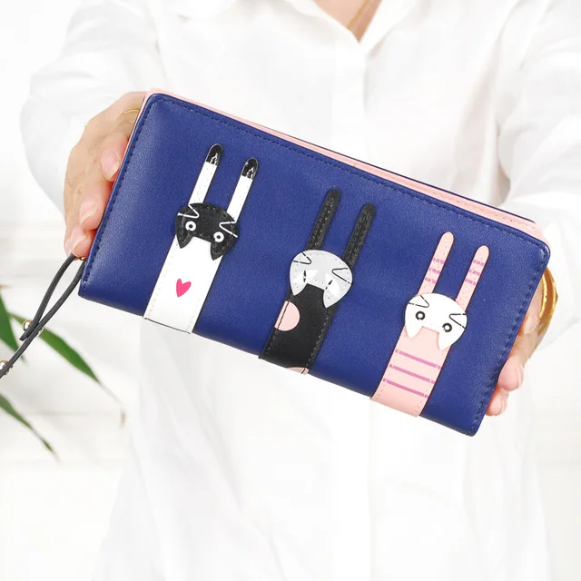 Women/'s Blue Nylon Elephant Triple Zipper Wallet