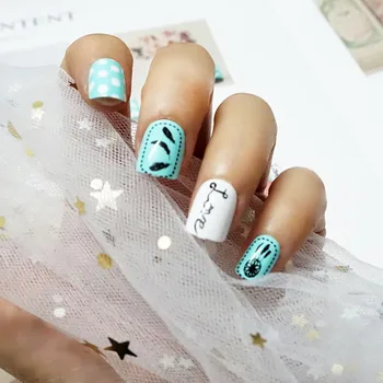 

For Kids Children New 12 pieces Love Feather 3D Fashion Cute Style Art Short Fake False Sticker Nail Tips Free Glue Gel