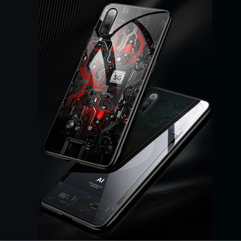 Aixuan Glass Case For Xiaomi mi 9/Mi 9 Explorer/Xiaomi mi 9 SE Case Painted Tempered Glass Silicon Protective full Cover Cases