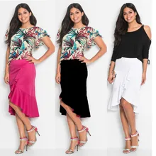 Womail Для женщин юбка летняя мода нерегулярных листьев лотоса юбка дамы Повседневное длиной до колена офисный работы юбка ежедневно dropship f10