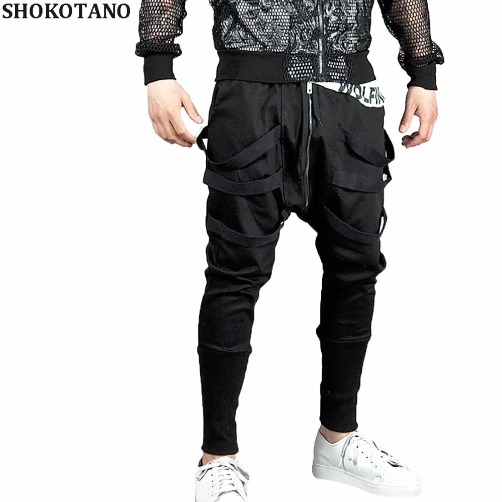 

SHOKOTANO Men's Plus Size Ribbon Cargo Pants Men Hip Hop Streetwear Pocket Full Length Pencil Pants Trousers